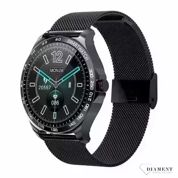 Smartwatch Garett Sport Factory RT stalowy na czarnej bransolecie typu mesch (1).webp